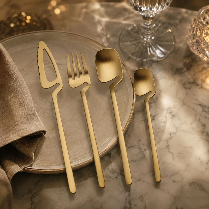Bestek Set 304 RVS met Sculptuur Handvat Zilver Zwart Goud Roségoud 16 24 48 Delig Vaatwasbestendig Tafel | Sansoti