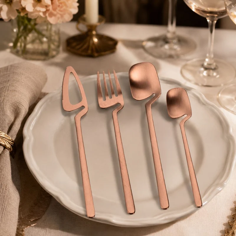 Bestek Set 304 RVS met Sculptuur Handvat Zilver Zwart Goud Roségoud 16 24 48 Delig Vaatwasbestendig Tafel | Sansoti