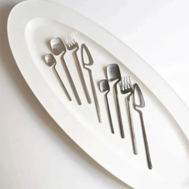 Bestek Set 304 RVS met Sculptuur Handvat Zilver Zwart Goud Roségoud 16 24 48 Delig Vaatwasbestendig Tafel | Sansoti