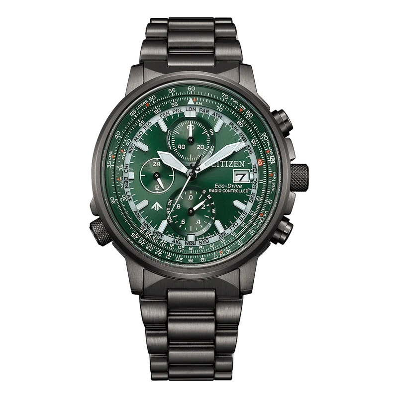 Citizen Promaster Sky AT8304-57W Herrenuhr Schwarz/Grün • Eco-Drive Funk • Saphirglas