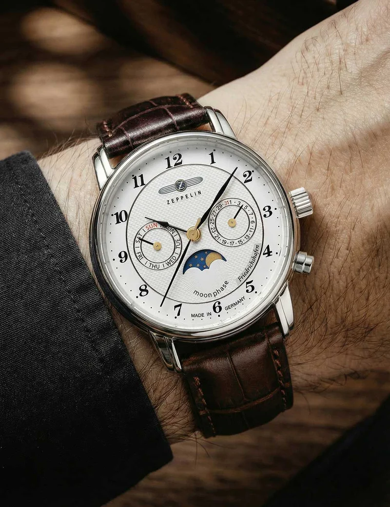 Zeppelin Friedrichshafen 8537-1 Damen Armbanduhr Weiß • Mondphasenanzeige • 5 ATM wasserdicht