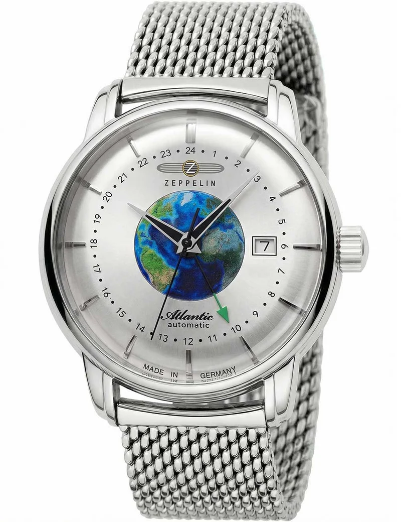 Zeppelin Atlantik GMT 8468M-1 Herrenuhr Schwarz • Automatikwerk mit GMT-Funktion • Edelstahl-Meshband