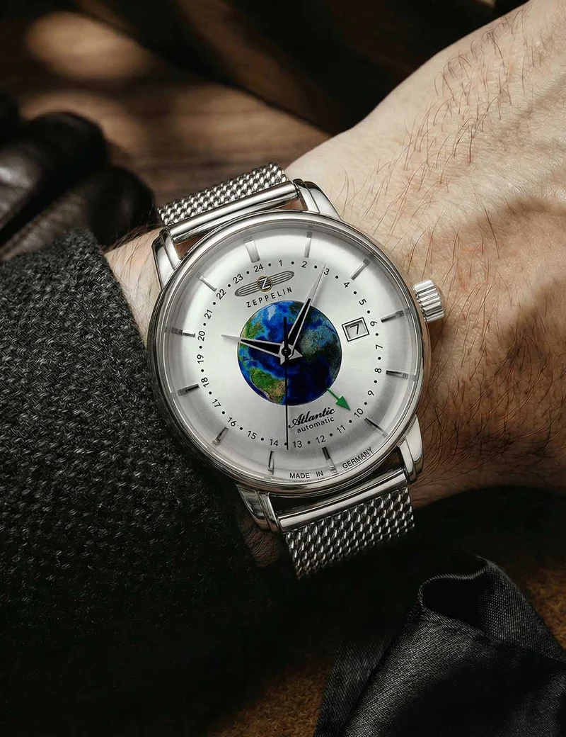 Zeppelin Atlantik GMT 8468M-1 Herrenuhr Schwarz • Automatikwerk mit GMT-Funktion • Edelstahl-Meshband