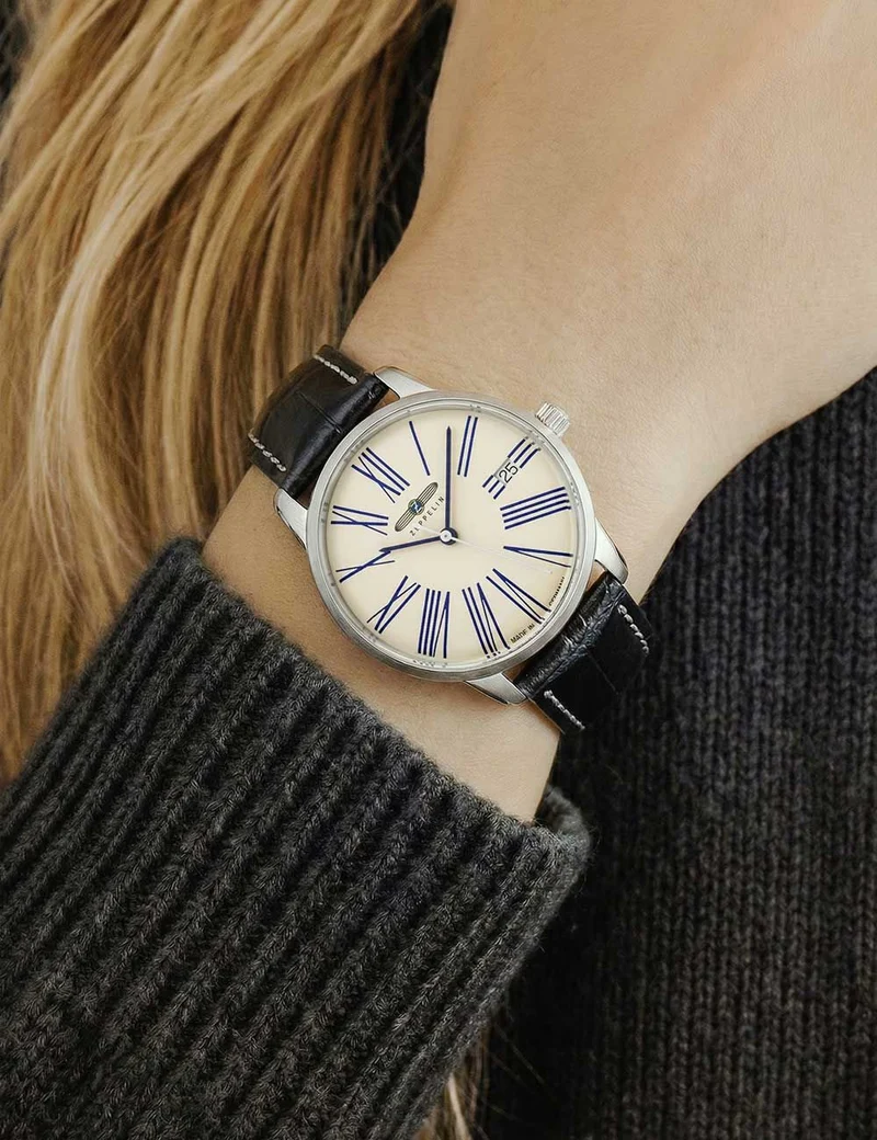 Zeppelin Flatline 8345-1 Herrenuhr Schwarz • Schlankes Quarzwerk • Klassisches Design