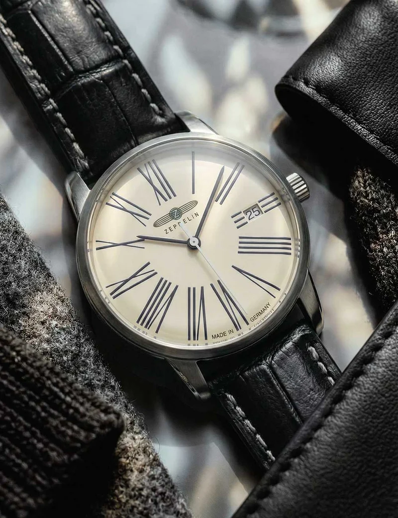 Zeppelin Flatline 8345-1 Herrenuhr Schwarz • Schlankes Quarzwerk • Klassisches Design