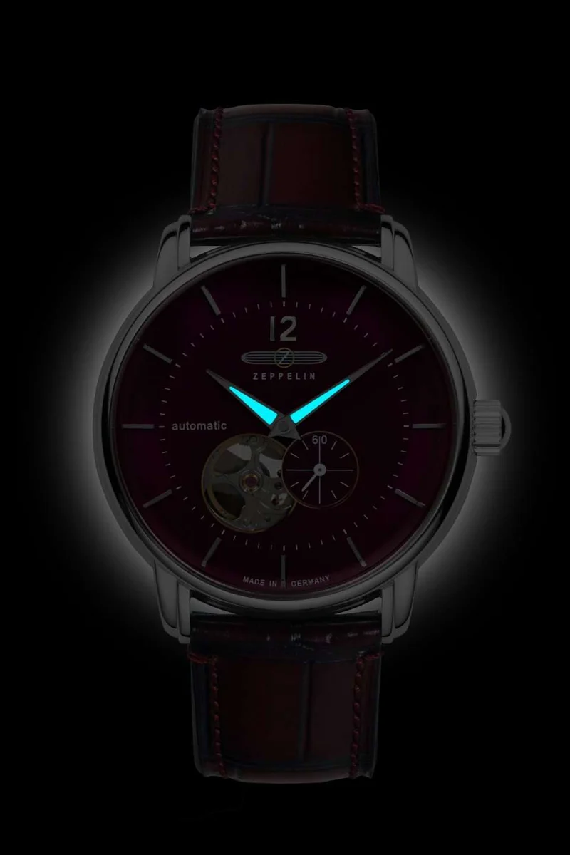 Zeppelin LZ120 Bodensee 8166-5 Herrenuhr Dunkelrot • Offenes Herz Automatikwerk • Mineralglas K1