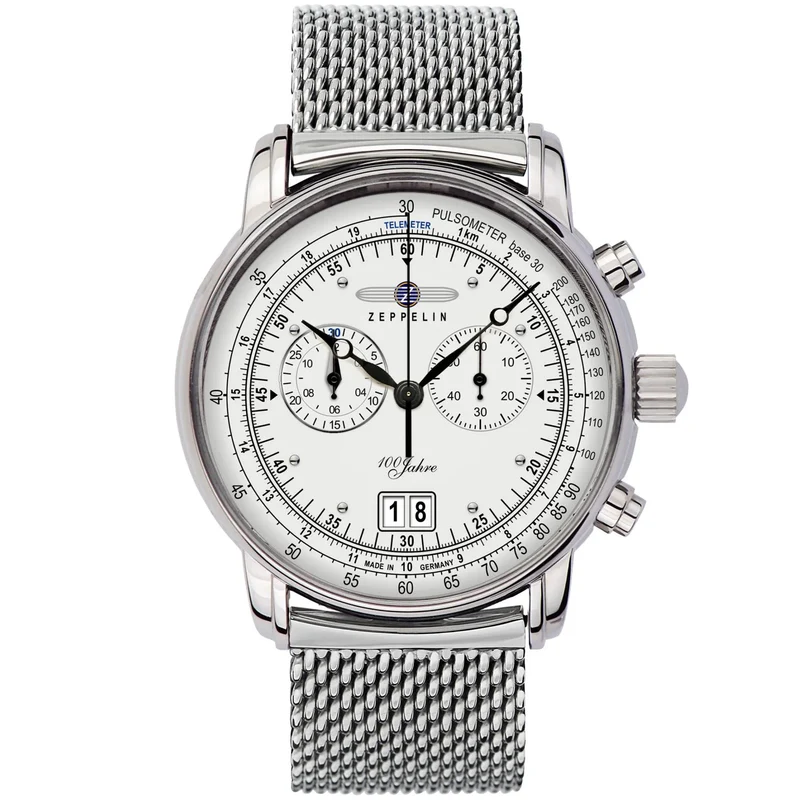 Zeppelin 100 Jahre 7690M-1 Herrenuhr Silber • Schweizer Quarzwerk Ronda 5020.B • Mineralglas K1