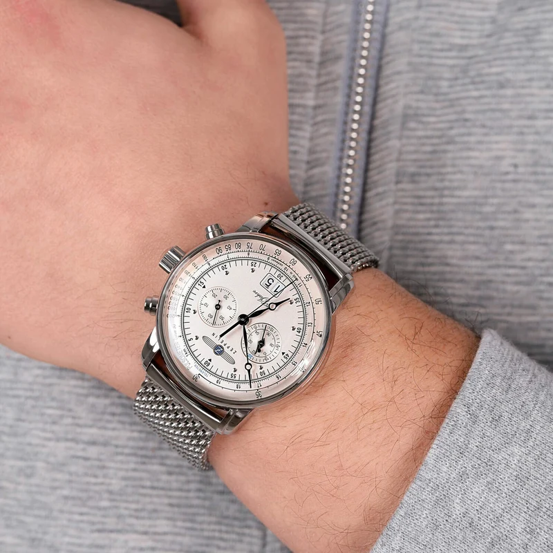 Zeppelin 100 Jahre 7690M-1 Herrenuhr Silber • Schweizer Quarzwerk Ronda 5020.B • Mineralglas K1