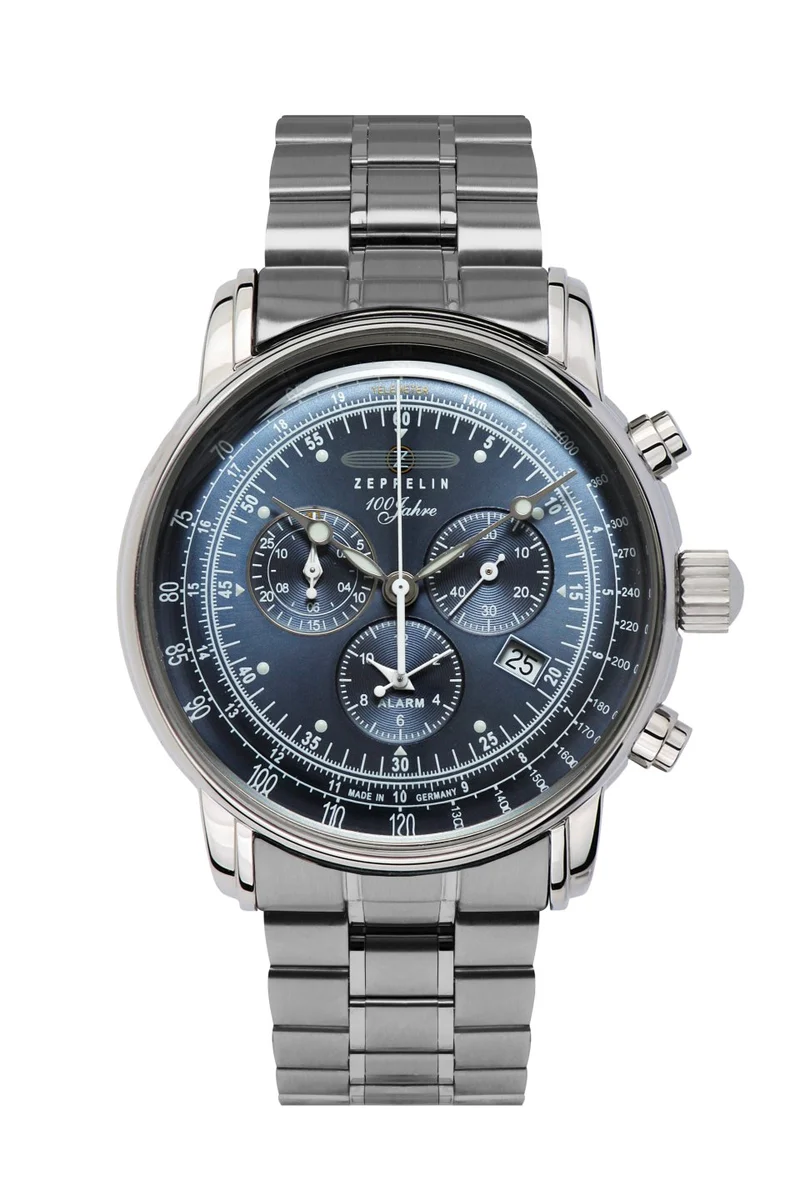 Zeppelin 100 Jahre Zeppelin 7680MB-3 Herrenuhr Blau • Schweizer Quarzchronograph • Milanaise-Metallarmband