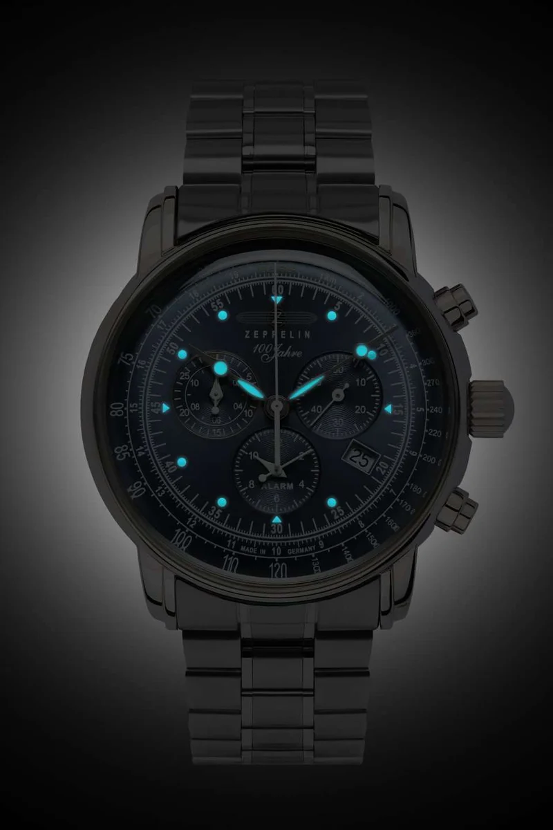 Zeppelin 100 Jahre Zeppelin 7680MB-3 Herrenuhr Blau • Schweizer Quarzchronograph • Milanaise-Metallarmband