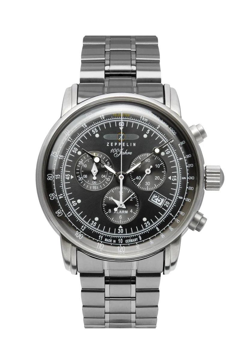 Zeppelin 100 Jahre Zeppelin 7680MB-2 Herrenuhr Schwarz • Schweizer Quarzchronograph Ronda 5130.D • Milanaise-Armband mit Faltschließe