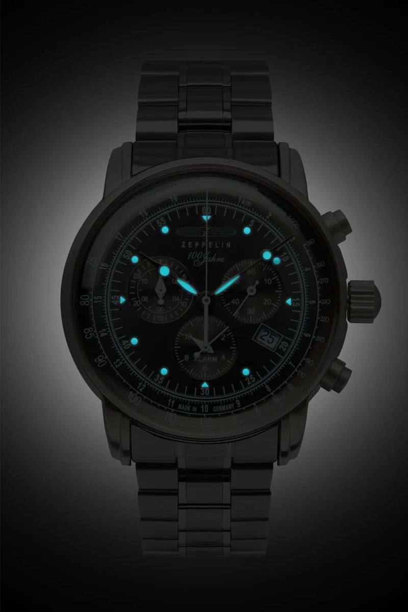 Zeppelin 100 Jahre Zeppelin 7680MB-2 Herrenuhr Schwarz • Schweizer Quarzchronograph Ronda 5130.D • Milanaise-Armband mit Faltschließe
