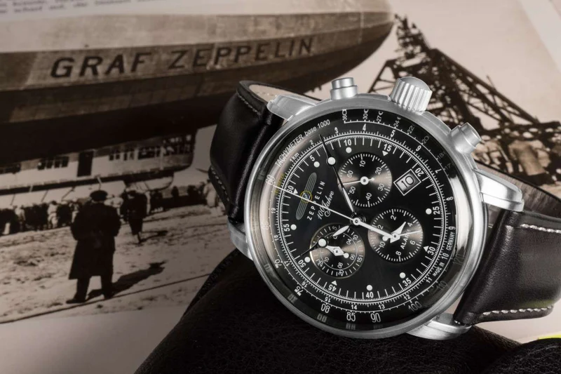 Zeppelin 100 Jahre Zeppelin 7680-2 Herrenuhr Schwarz • Schweizer Chronographenwerk • Made in Germany
