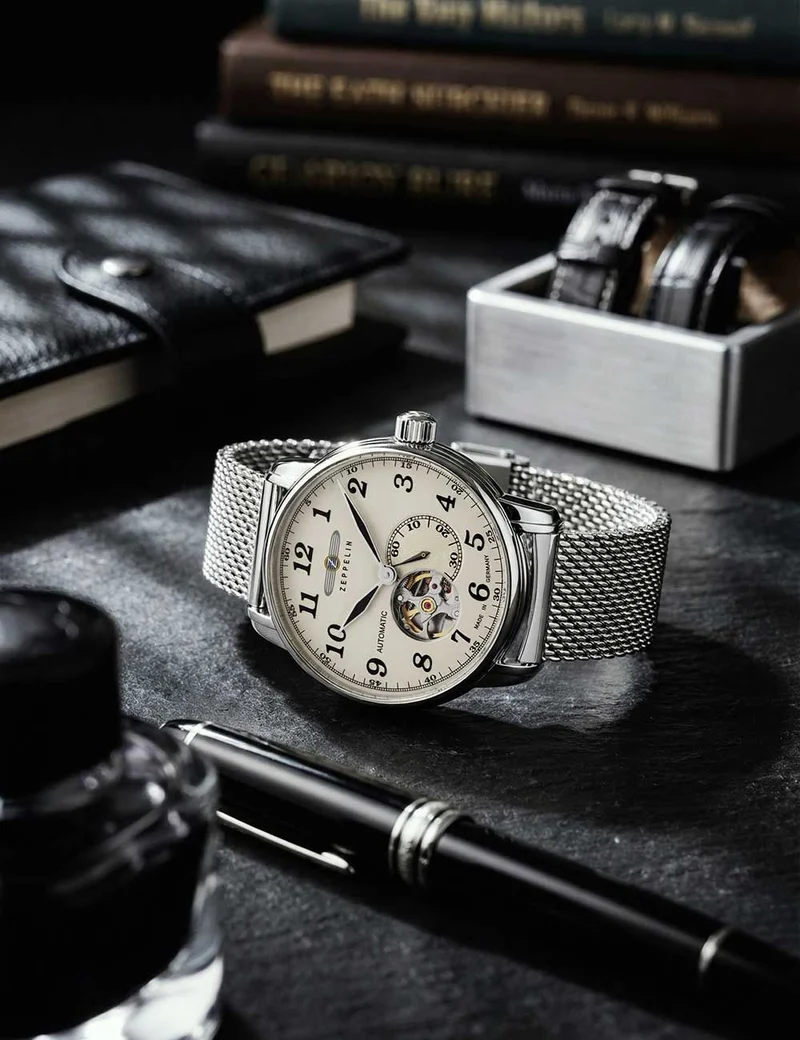 Zeppelin LZ 127 Graf 7666M-5 Herrenuhr Beige • Automatikwerk mit offenem Herz • Mineralglas K1