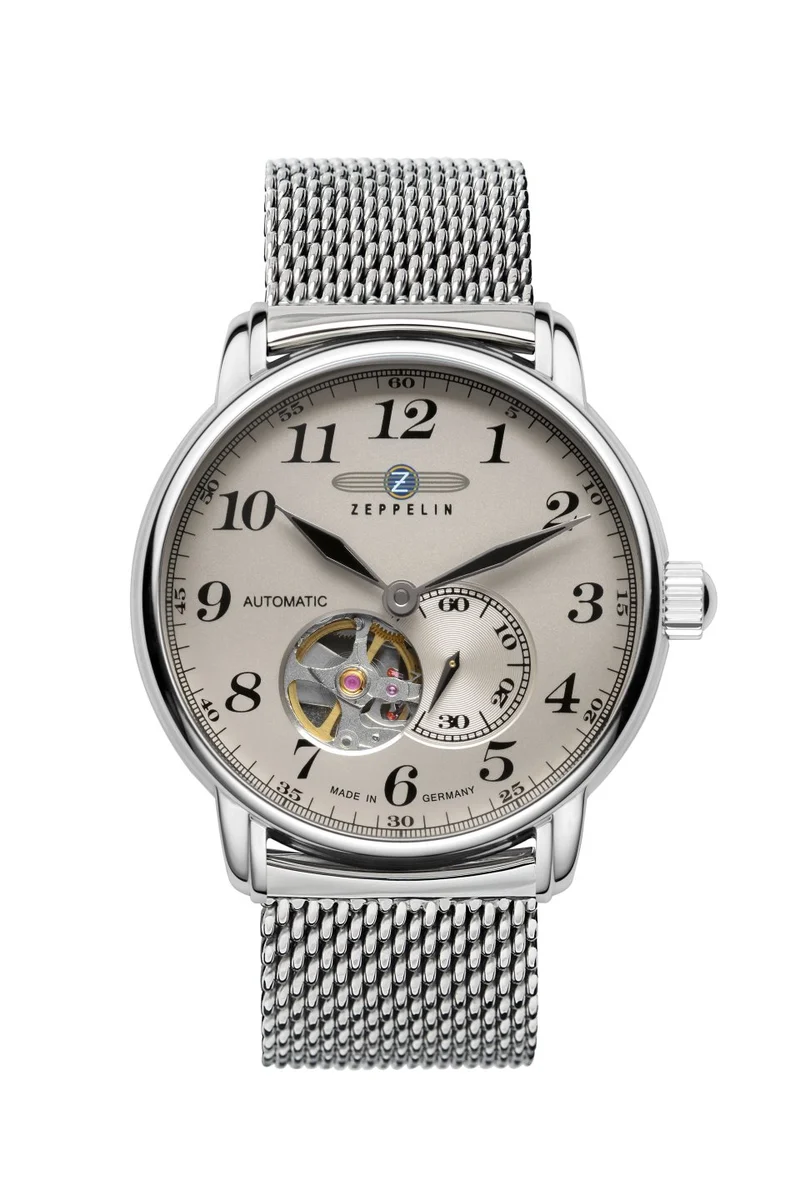 Zeppelin LZ 127 Graf 7666M-5 Herrenuhr Beige • Automatikwerk mit offenem Herz • Mineralglas K1