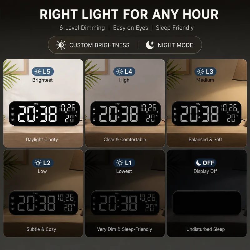 Digitale LED Tafelklok met Temperatuurweergave Spraakbediening Alarm Wekker voor Slaapkamer Kantoor Nachtkastje | Sansoti