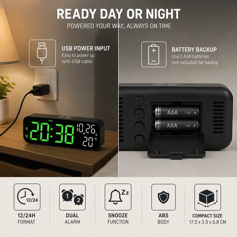 Digitale LED Tafelklok met Temperatuurweergave Spraakbediening Alarm Wekker voor Slaapkamer Kantoor Nachtkastje | Sansoti