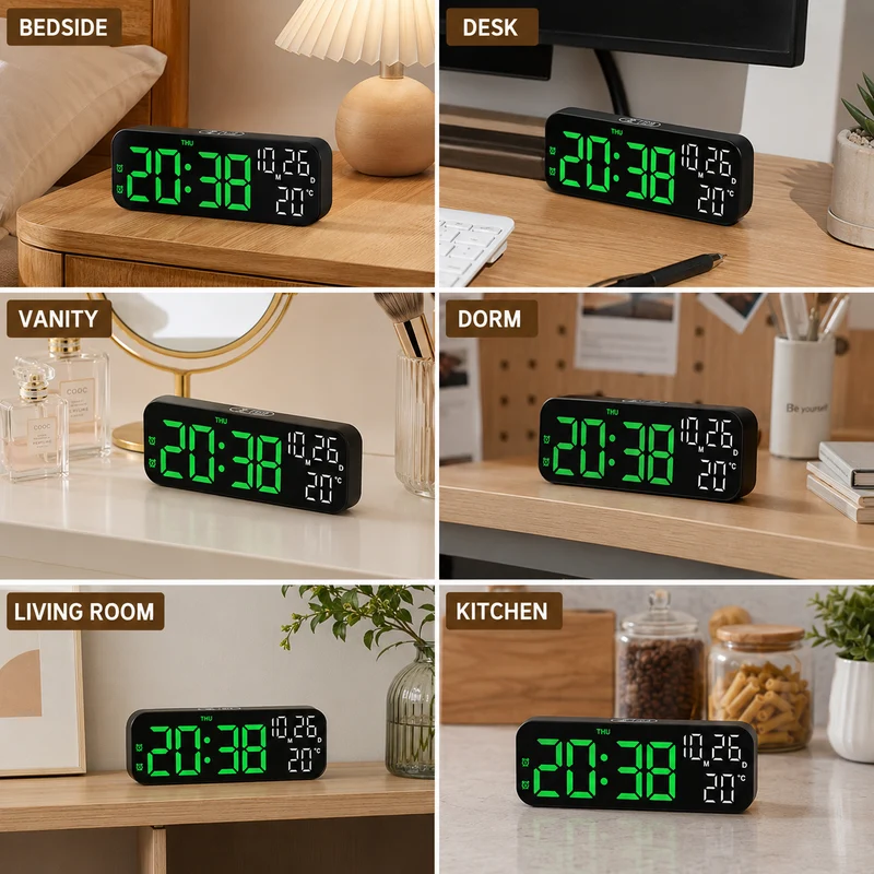 Digitale LED Tafelklok met Temperatuurweergave Spraakbediening Alarm Wekker voor Slaapkamer Kantoor Nachtkastje | Sansoti