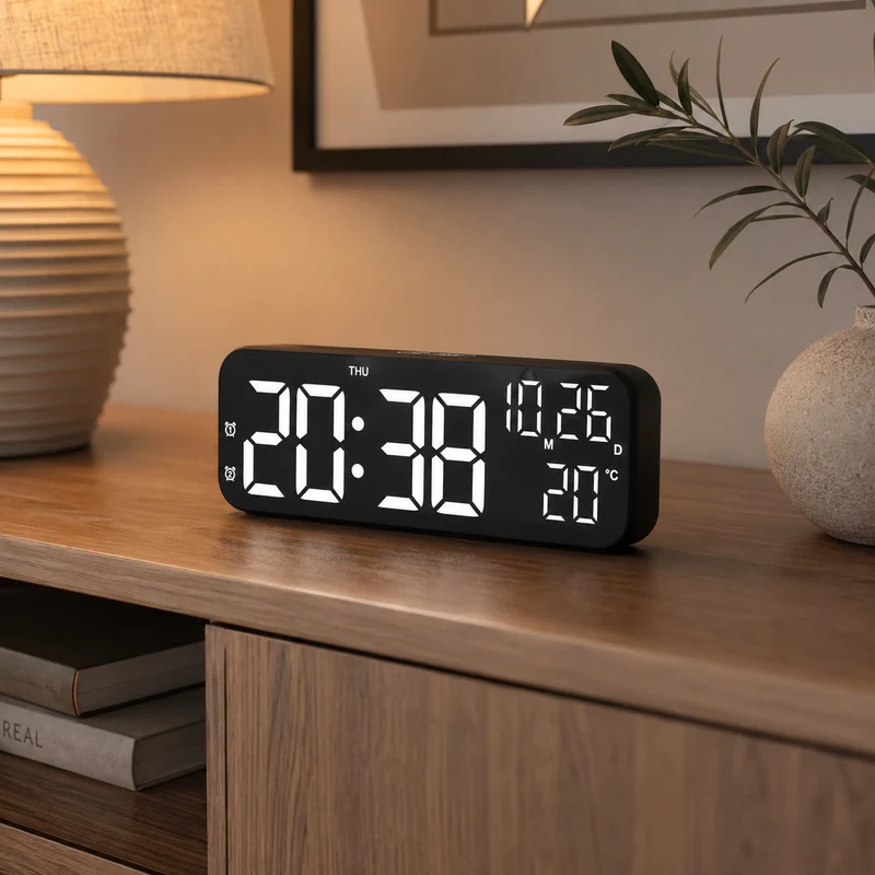 Digitale LED Tafelklok met Temperatuurweergave Spraakbediening Alarm Wekker voor Slaapkamer Kantoor Nachtkastje | Sansoti