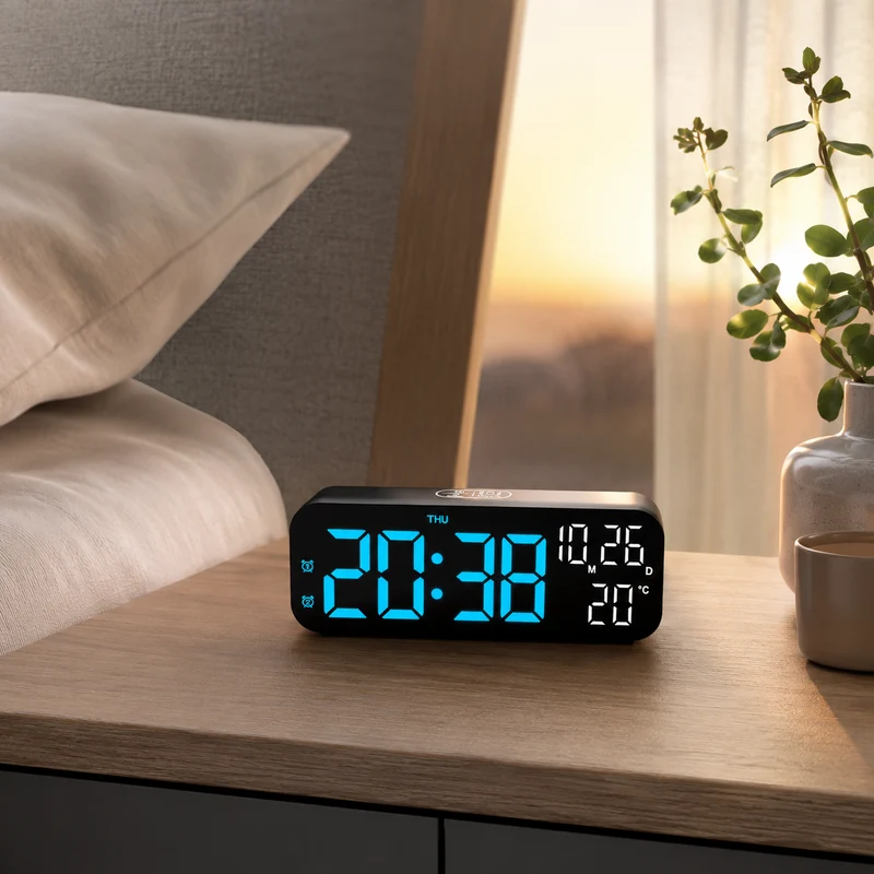Digitale LED Tafelklok met Temperatuurweergave Spraakbediening Alarm Wekker voor Slaapkamer Kantoor Nachtkastje | Sansoti
