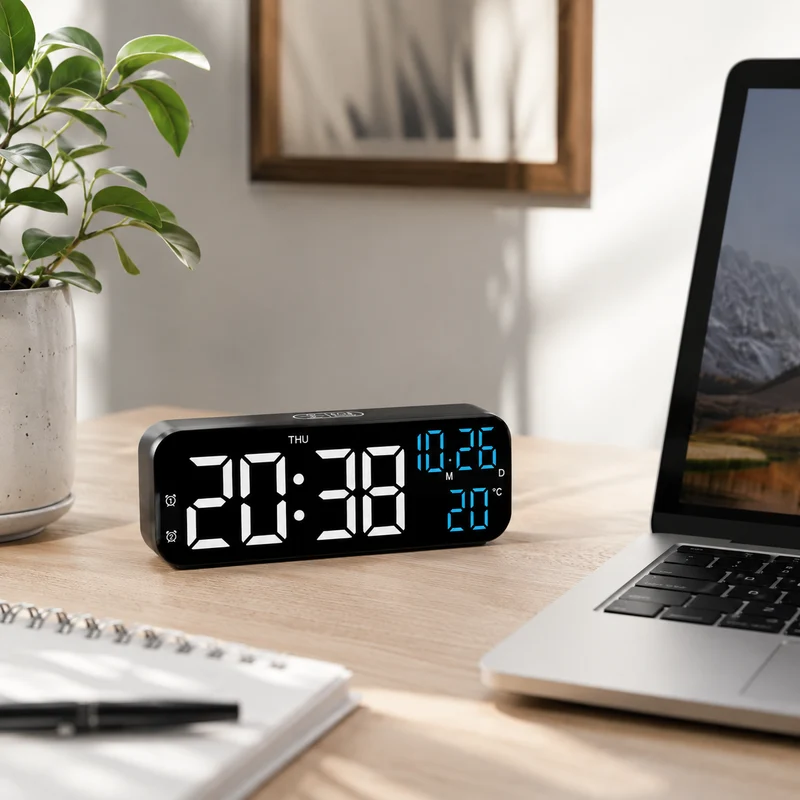 Digitale LED Tafelklok met Temperatuurweergave Spraakbediening Alarm Wekker voor Slaapkamer Kantoor Nachtkastje | Sansoti