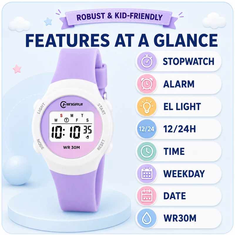 Digitaal Kinderhorloge Sportief Waterdicht met Alarm Stopwatch en Timer Siliconen Band voor Jongens en Meisjes | Sansoti