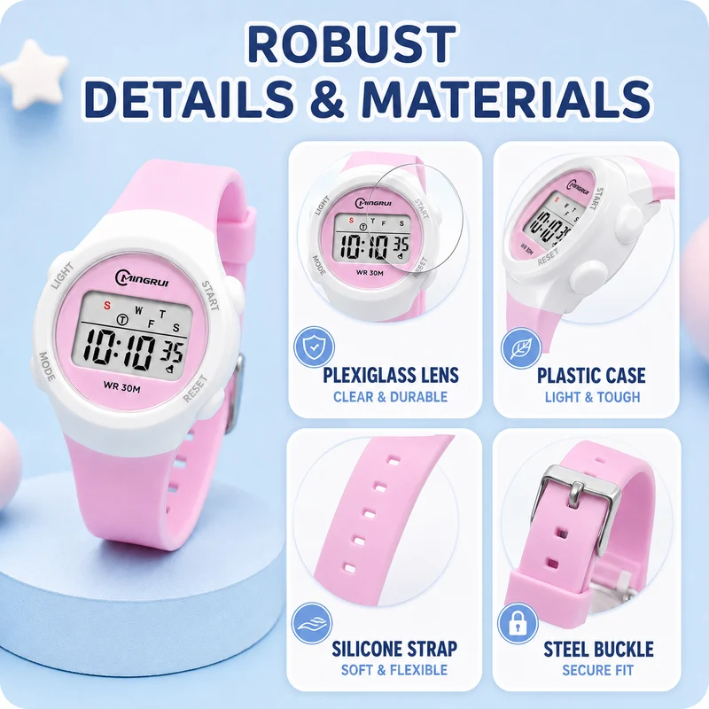 Digitaal Kinderhorloge Sportief Waterdicht met Alarm Stopwatch en Timer Siliconen Band voor Jongens en Meisjes | Sansoti