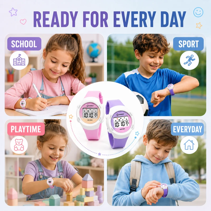 Digitaal Kinderhorloge Sportief Waterdicht met Alarm Stopwatch en Timer Siliconen Band voor Jongens en Meisjes | Sansoti