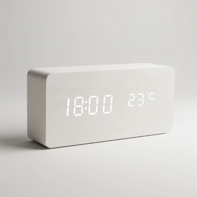 Digitale Houten Wekker LED Tafelklok met Thermometer Hygrometer Spraakactivering voor Slaapkamer en Bureau | Sansoti