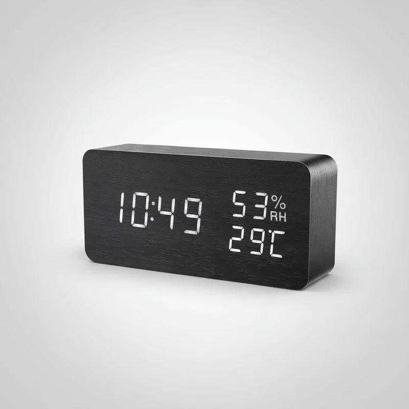 Digitale Houten Wekker LED Tafelklok met Thermometer Hygrometer Spraakactivering voor Slaapkamer en Bureau | Sansoti