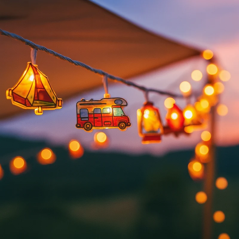 Decoratieve LED-lichtsnoer Campingmotieven Warmwit Licht Batterij Sfeerverlichting Buiten Binnen Tuin | Sansoti