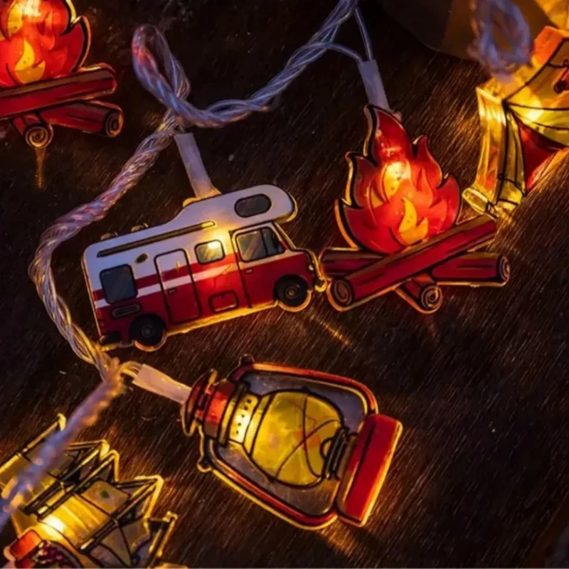 Decoratieve LED-lichtsnoer Campingmotieven Warmwit Licht Batterij Sfeerverlichting Buiten Binnen Tuin | Sansoti