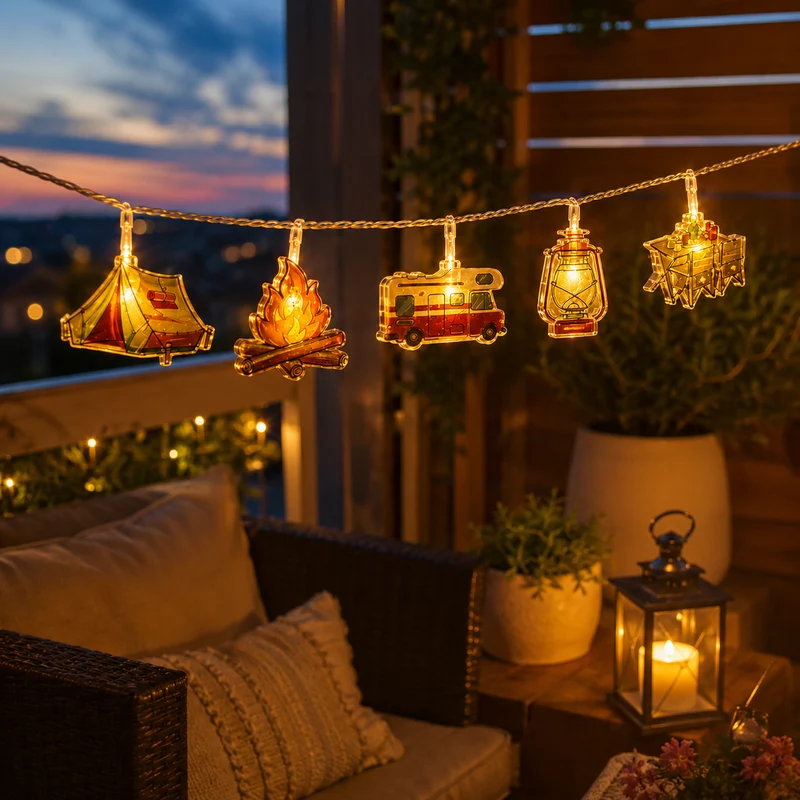 Decoratieve LED-lichtsnoer Campingmotieven Warmwit Licht Batterij Sfeerverlichting Buiten Binnen Tuin | Sansoti