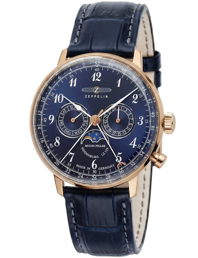 Zeppelin LZ129 Hindenburg 7038-3 Herrenuhr Blau • Quarzwerk mit Datum • 5 ATM wasserdicht