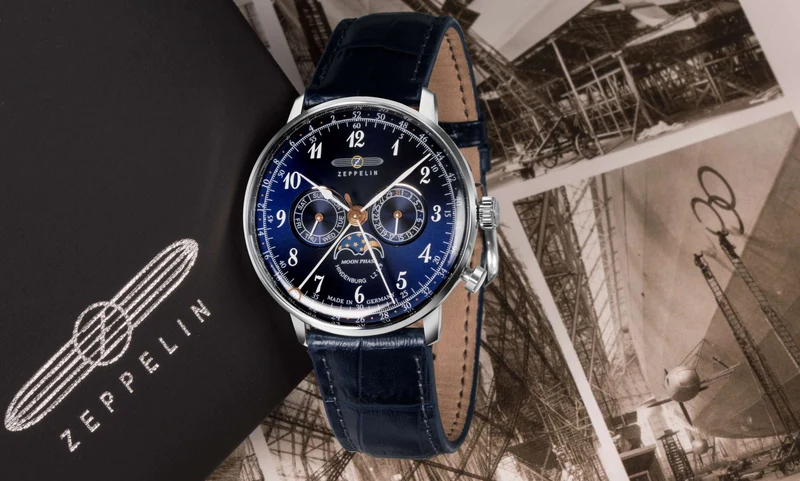 Zeppelin Hindenburg LZ129 7036-3 Herrenuhr Nachtblau • Mondphase • Swiss Quarz Ronda 706.B