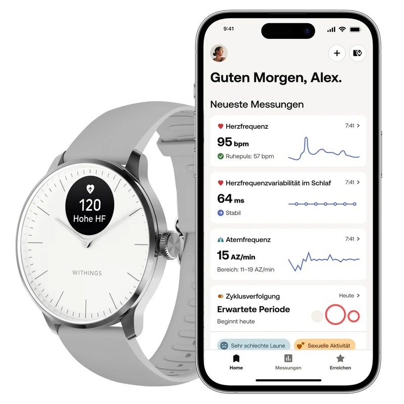 Withings ScanWatch Light HWA11-Model 3-All-Int Damen Smartwatch Silber/Grau • Hybrid-Analog mit Gesundheits-Tracking • SpO2 und Herzfrequenz