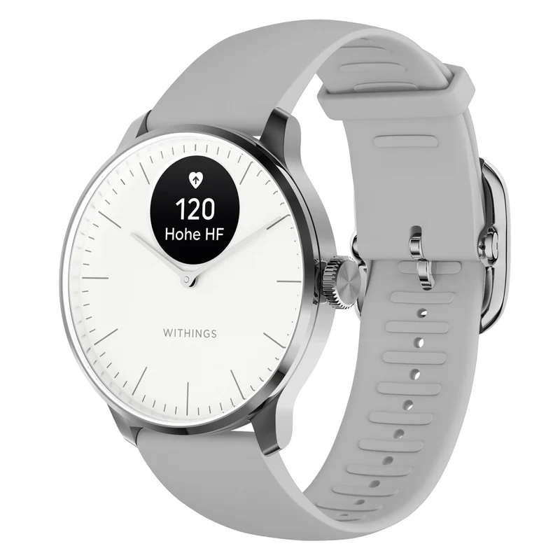 Withings ScanWatch Light HWA11-Model 3-All-Int Damen Smartwatch Silber/Grau • Hybrid-Analog mit Gesundheits-Tracking • SpO2 und Herzfrequenz