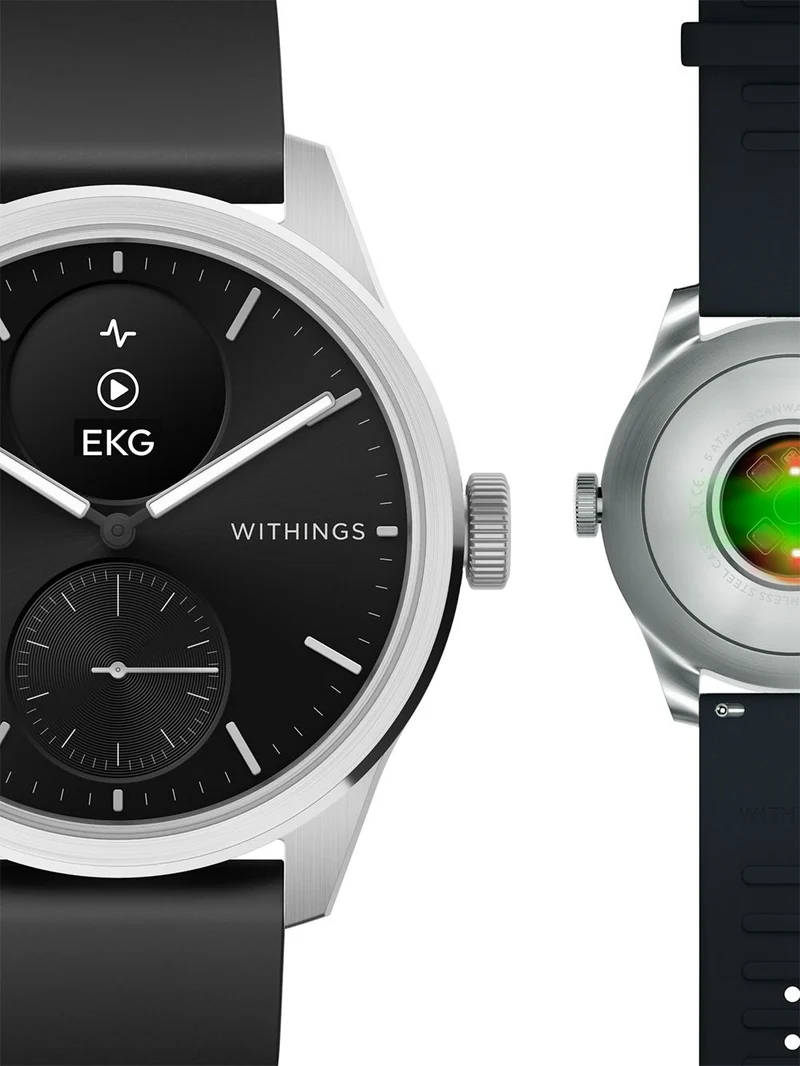 Withings ScanWatch 2 HWA10-model 4-All-Int Armbanduhr Schwarz • Hybrid-Smartwatch mit Saphirglas • 5 ATM Wasserdicht