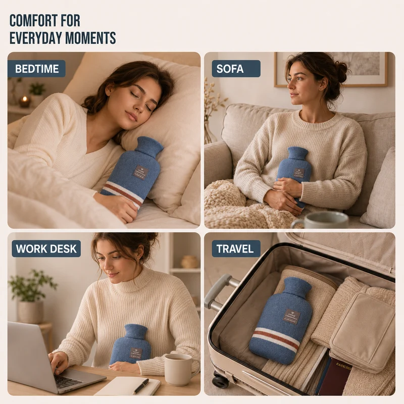 Warmwaterkruik XXL 2 Liter met Zachte Gebreide Hoes voor Langdurige Warmte Koude Winteravonden Bed Bank | Sansoti