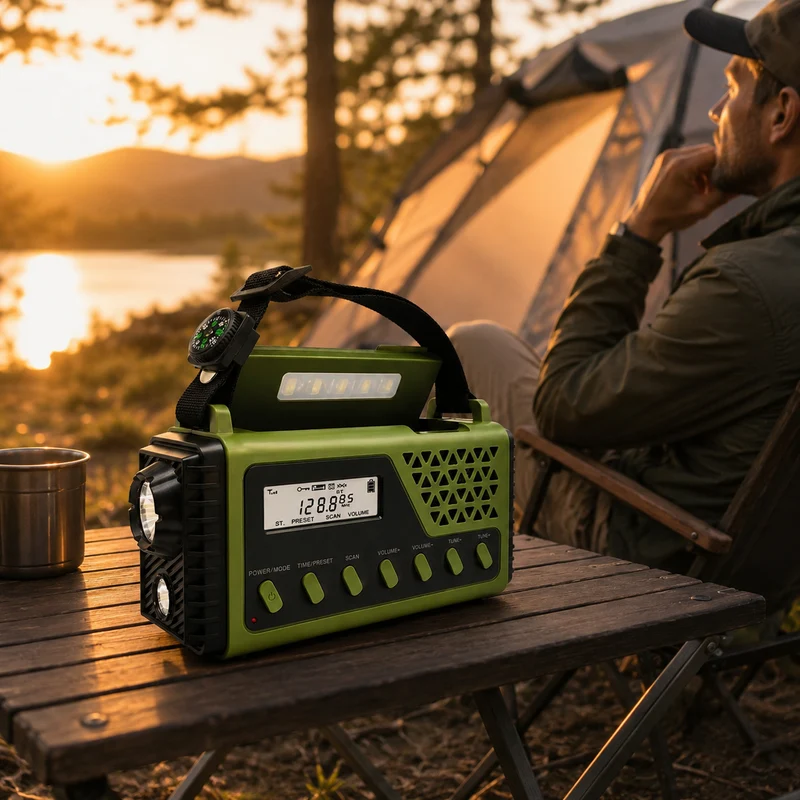 Noodradio met Slingerlader Zonne-energie Bluetooth Powerbank Zaklamp Oplaadbaar 10000mAh voor Camping | Sansoti