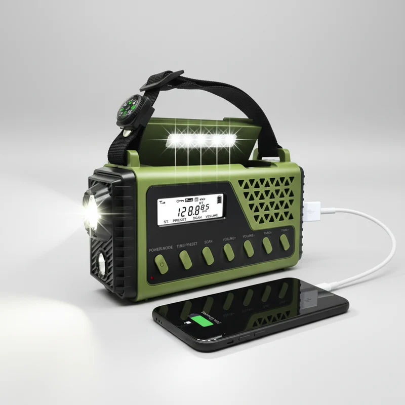 Noodradio met Slingerlader Zonne-energie Bluetooth Powerbank Zaklamp Oplaadbaar 10000mAh voor Camping | Sansoti