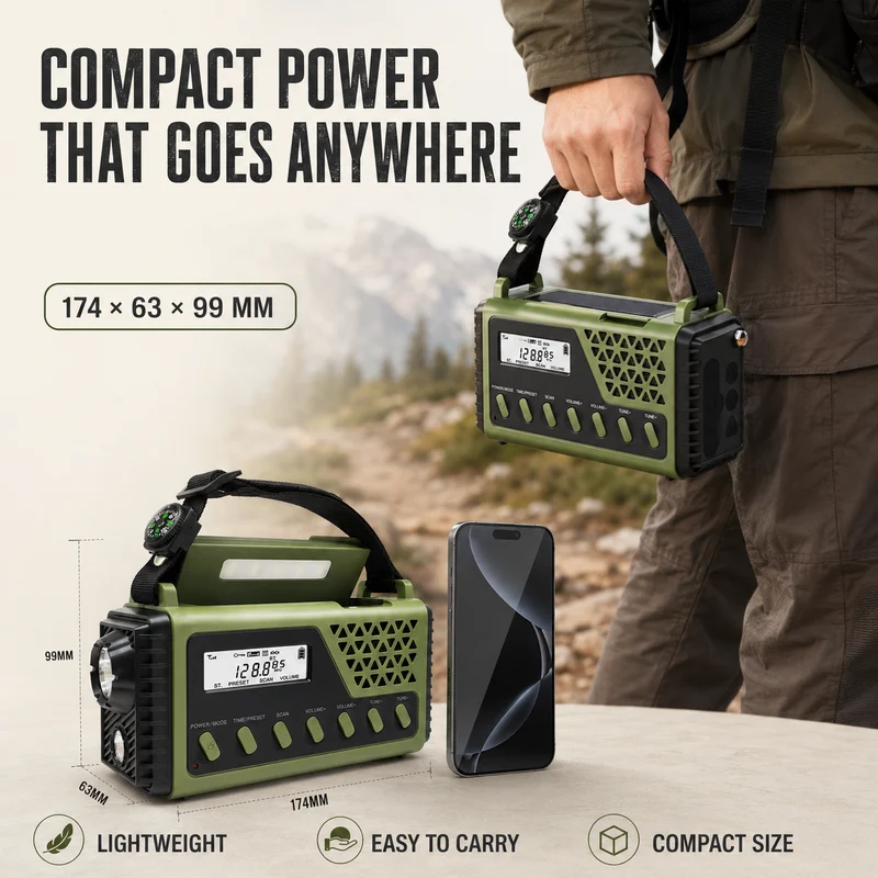 Noodradio met Slingerlader Zonne-energie Bluetooth Powerbank Zaklamp Oplaadbaar 10000mAh voor Camping | Sansoti