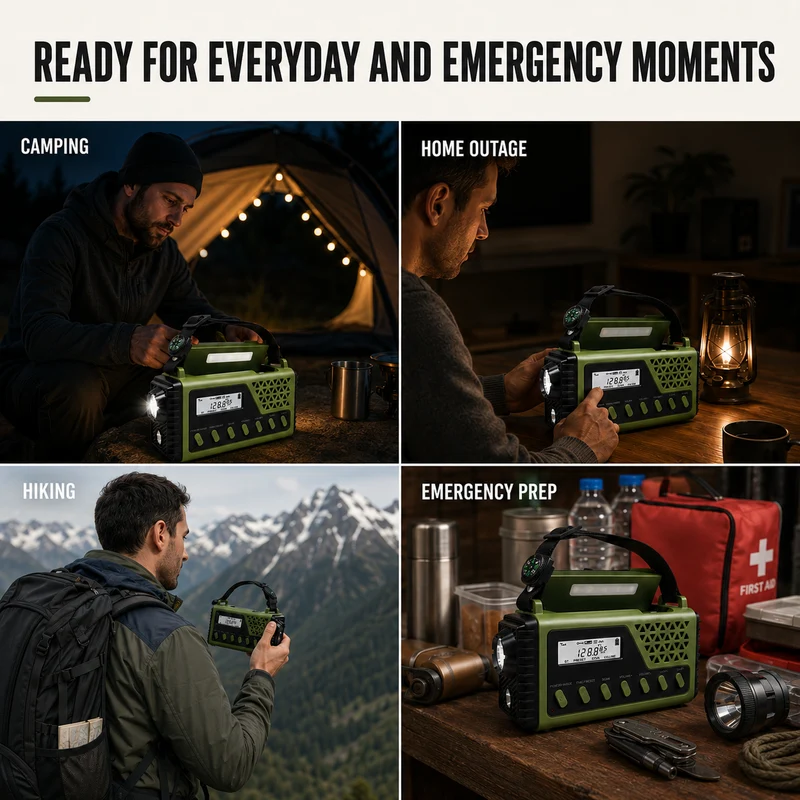 Noodradio met Slingerlader Zonne-energie Bluetooth Powerbank Zaklamp Oplaadbaar 10000mAh voor Camping | Sansoti