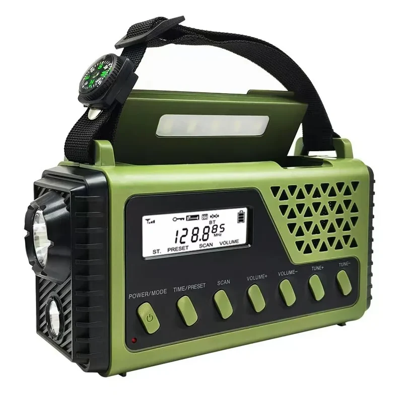 Noodradio met Slingerlader Zonne-energie Bluetooth Powerbank Zaklamp Oplaadbaar 10000mAh voor Camping | Sansoti