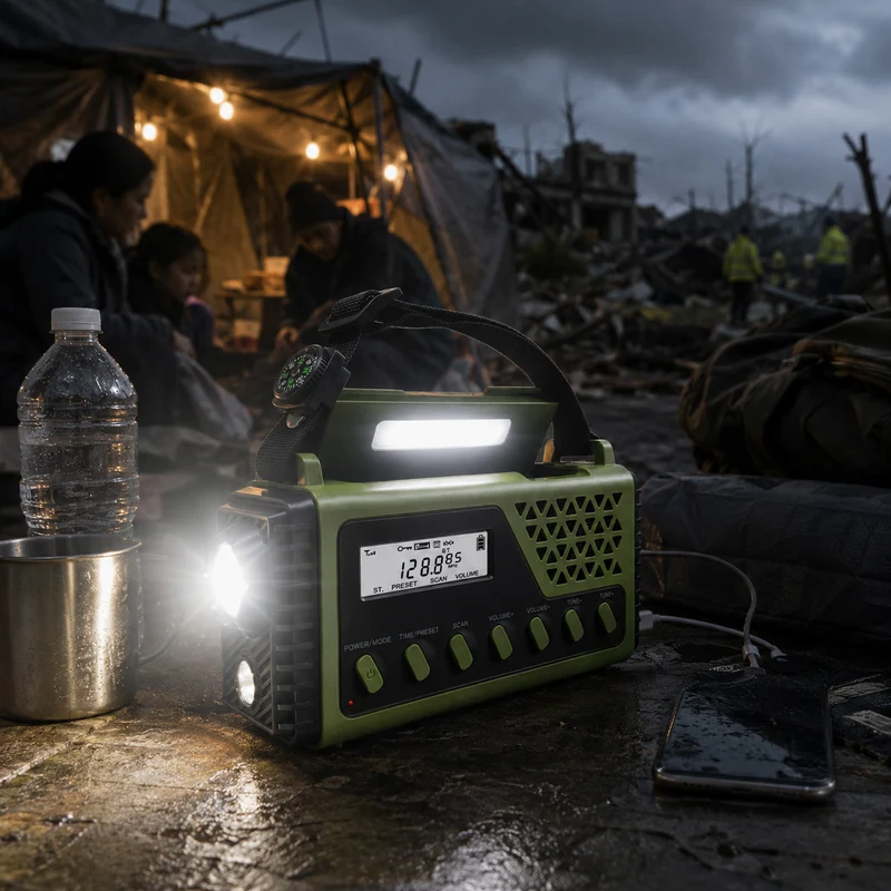 Noodradio met Slingerlader Zonne-energie Bluetooth Powerbank Zaklamp Oplaadbaar 10000mAh voor Camping | Sansoti
