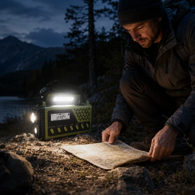 Noodradio met Slingerlader Zonne-energie Bluetooth Powerbank Zaklamp Oplaadbaar 10000mAh voor Camping | Sansoti