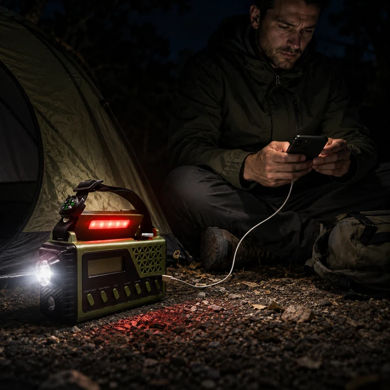 Noodradio met Slingerlader Zonne-energie Bluetooth Powerbank Zaklamp Oplaadbaar 10000mAh voor Camping | Sansoti