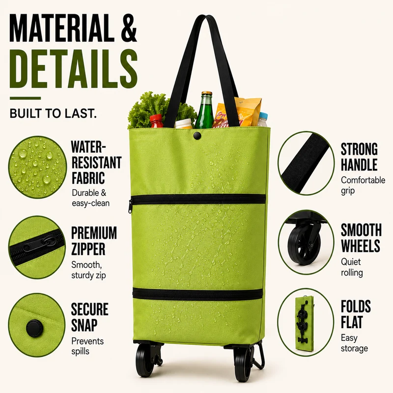 Opvouwbare Boodschappenwagen met Wielen Rugzakfunctie 41x15x46cm Groen Oranje Zwart Blauw Boodschappen | Sansoti