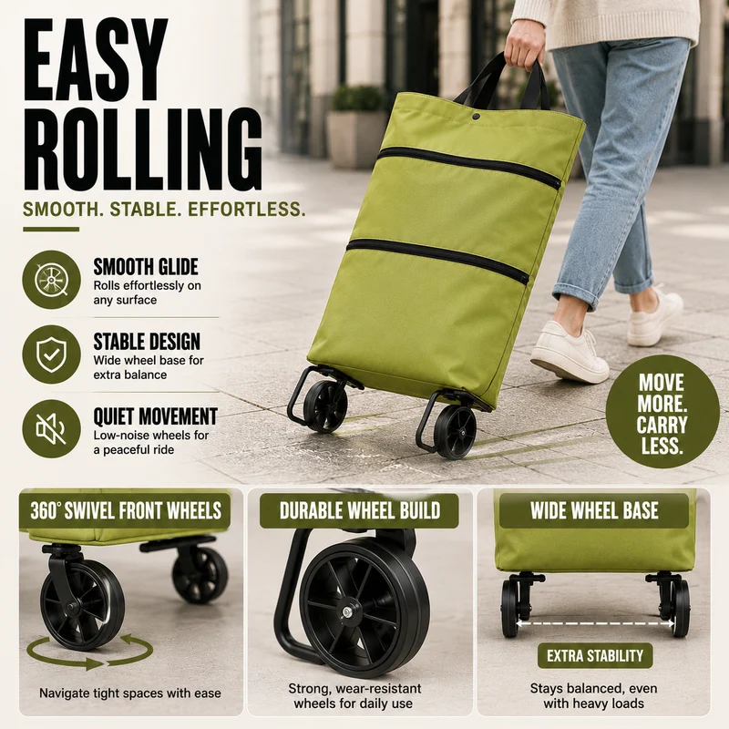 Opvouwbare Boodschappenwagen met Wielen Rugzakfunctie 41x15x46cm Groen Oranje Zwart Blauw Boodschappen | Sansoti