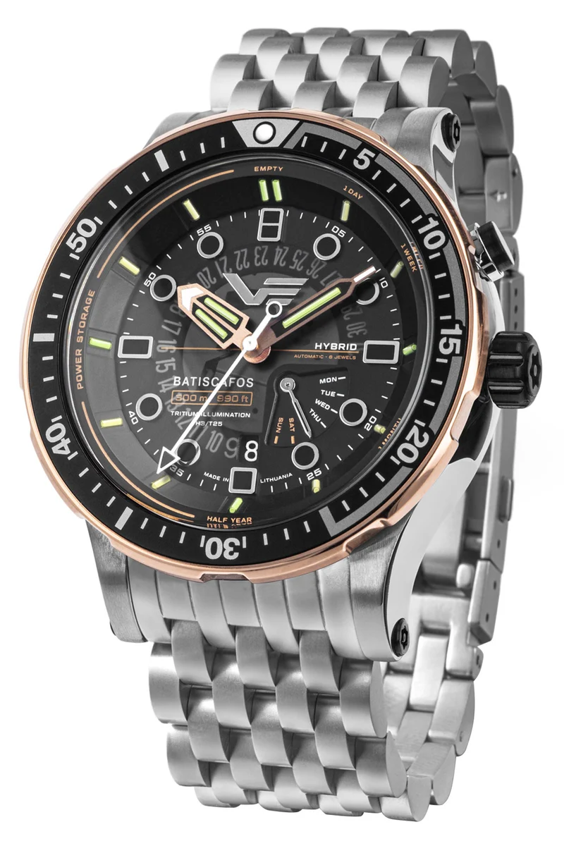 Vostok Europe Batiscafos PX84-511E769-B Herren-Armbanduhr Stahl/Schwarz • Hybrid-Uhrwerk mit 6 Monate Gangreserve • 30 Bar Wasserdicht